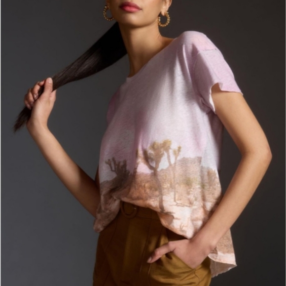 Pilcro Anthropologie Linen Swing Tee Lilac Desert Womens Small Oversized Boho - Picture 1 of 12